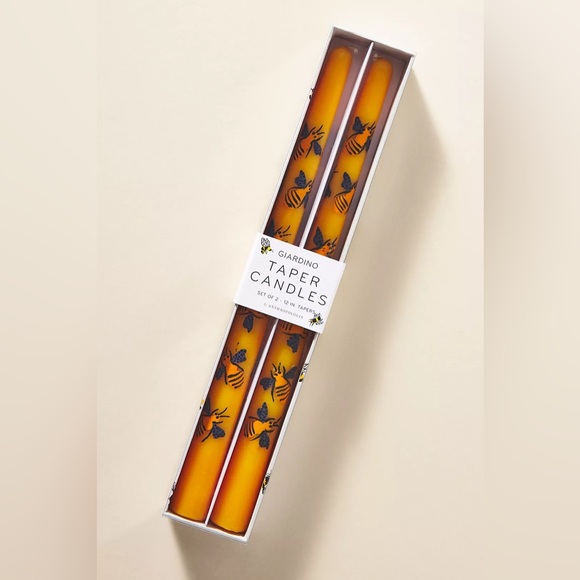 Anthropologie Garden Taper Candles Bees Golden Yellow Set of 2 NWT Spring - Picture 3 of 4